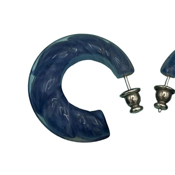 Vintage Chunky Blue & Black Acrylic Hoop Earrings 2 Pair - Picture 4 of 13